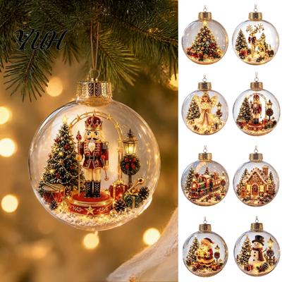 Boules Décoratives en Gros Boules de Noël Transparentes Ornements, Décoration Suspendue en Acrylique avec Maison en Pain d'Épice Petits Cadeaux Rennes Père Noël Arbre à l'Intérieur