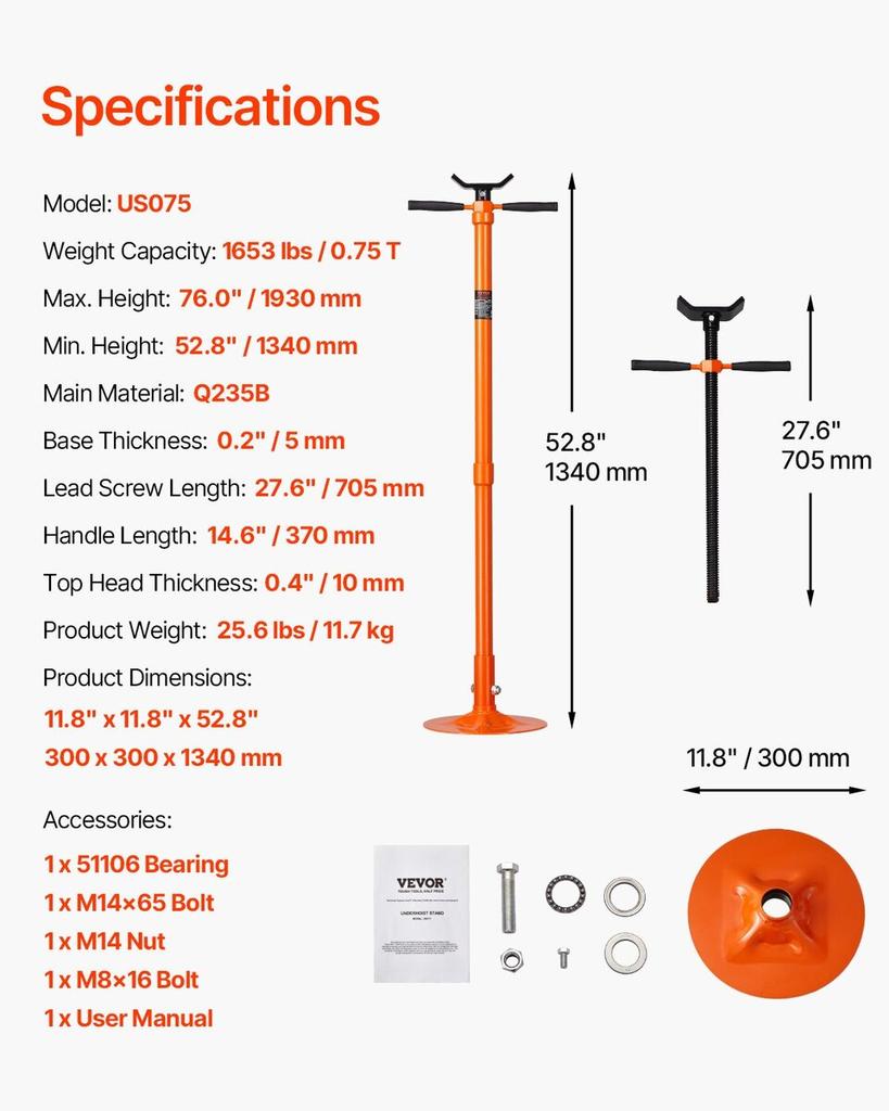 Underhoist Support Stand 3/4Ton Capacity Under Hoist Jack Stand Round Base