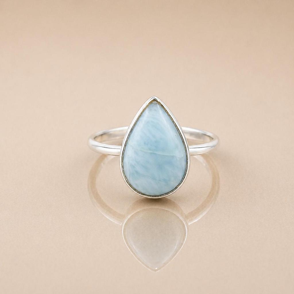 Anello Larimar in Argento Sterling 925, Anello con Pietra Larimar a Forma di Goccia, Gioielli Minimalisti Fatti a Mano, Anello con Pietra Blu Oceano