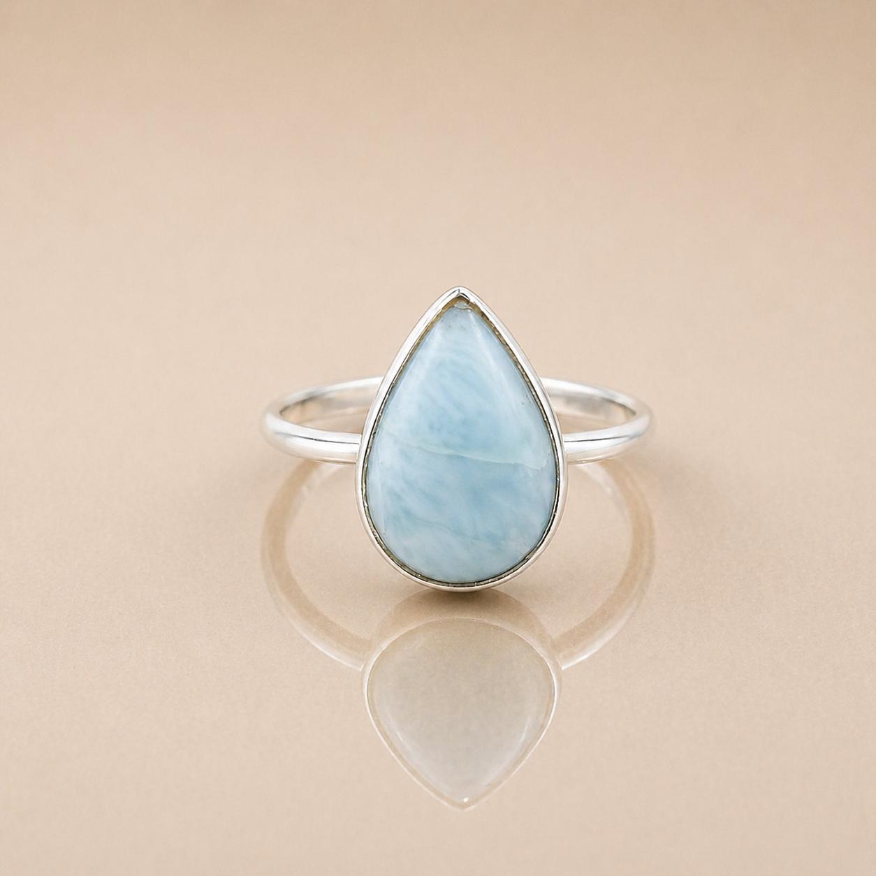 

Larimar Ring 925 Sterling Silver, Teardrop Larimar Gemstone Ring, Handmade Minimalist Jewelry, Ocean Blue Stone Ring 12 срібний