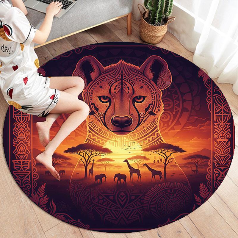 Grasslandanimals Round Area Rug,Carpet Rug for Living Room Bedroom Sofa Playroom Decor,Non slip Floor Mat
