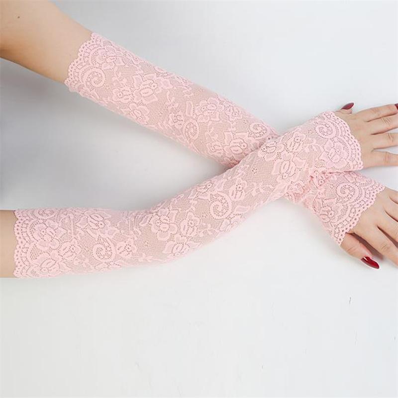 

Sexy Dress Party Lace Glove Women Solid Floral Print Fingerless Gloves Stretch Arm Elbow Sleeves Gloves Summer Sunscreen Mittens One Size