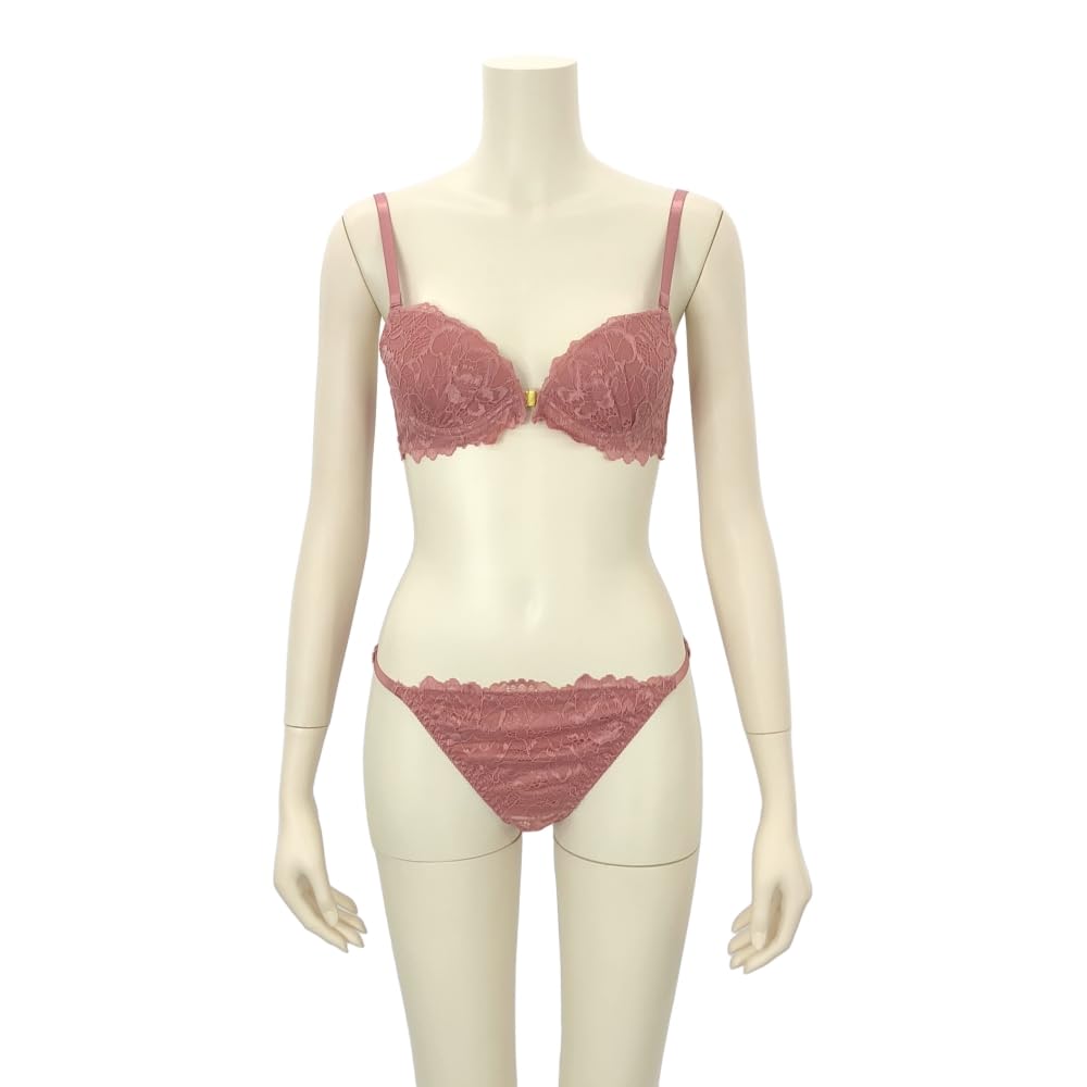 RAVIR Bra and Panty Front Rose Pale C75 Women's Set, Hook, Lace, Lilac, (Panties L)