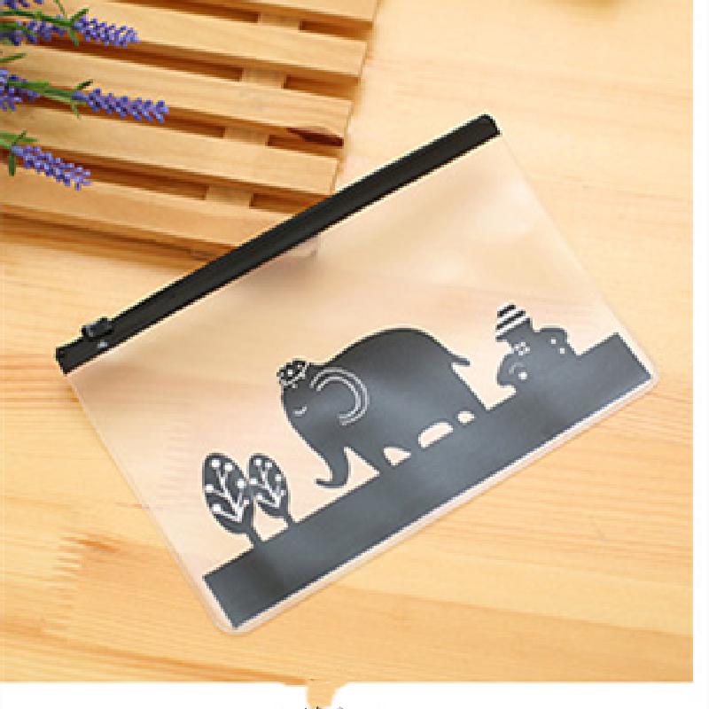 Cartoon Students Pen Bag Portable Transparent PVC Zipper Pouch  Stationery Organizer Bag Pencil Case