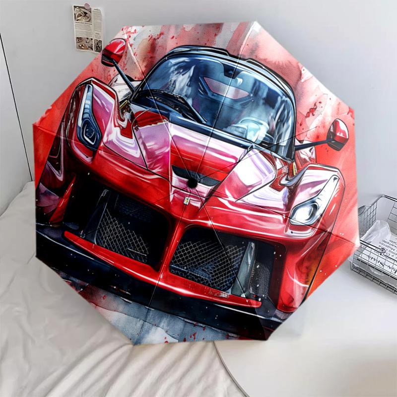1 PC Automatic Folding Umbrella - Cool sports car Pattern, Portable & Foldable Design with 8 Ribs, Christmas Birthday Gifts