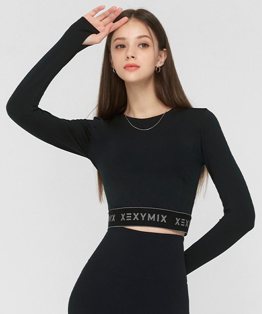 XEXYMIX Logo Banding Crop Long Sleeve Black Xwflt01H3