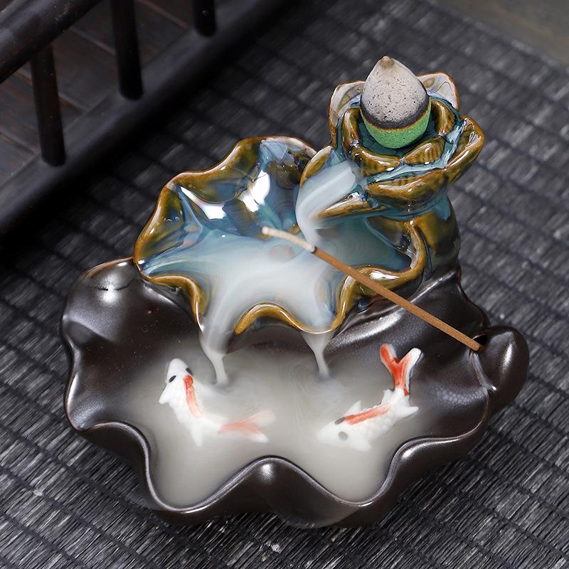 Double Fish Ceramic Backflow Incense Burner - Creative Home Decor Ornament