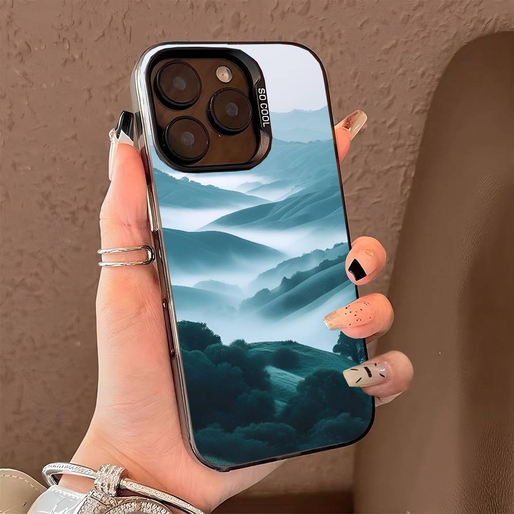 Mountain Misty Forest Phone Case for iPhone 17 17Air 16 15 14 13 12 11 Pro Max Plus Colorful Silver