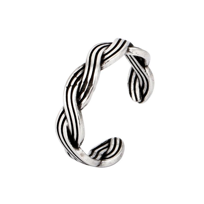 Korean Version Korean Thai Ring Retro Woven Women's Support Opening Stone Brick Pattern Ring Jewelry