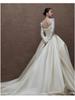 Elegant Backless Satin Wedding Gown - Vintage French-Inspired Long Sleeve Dress