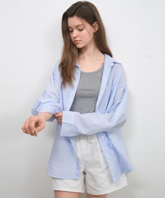 Wednesday Oasis For Woman W/Seersucker Stripe Shirt_Light Blue(Wc25-Sh04)