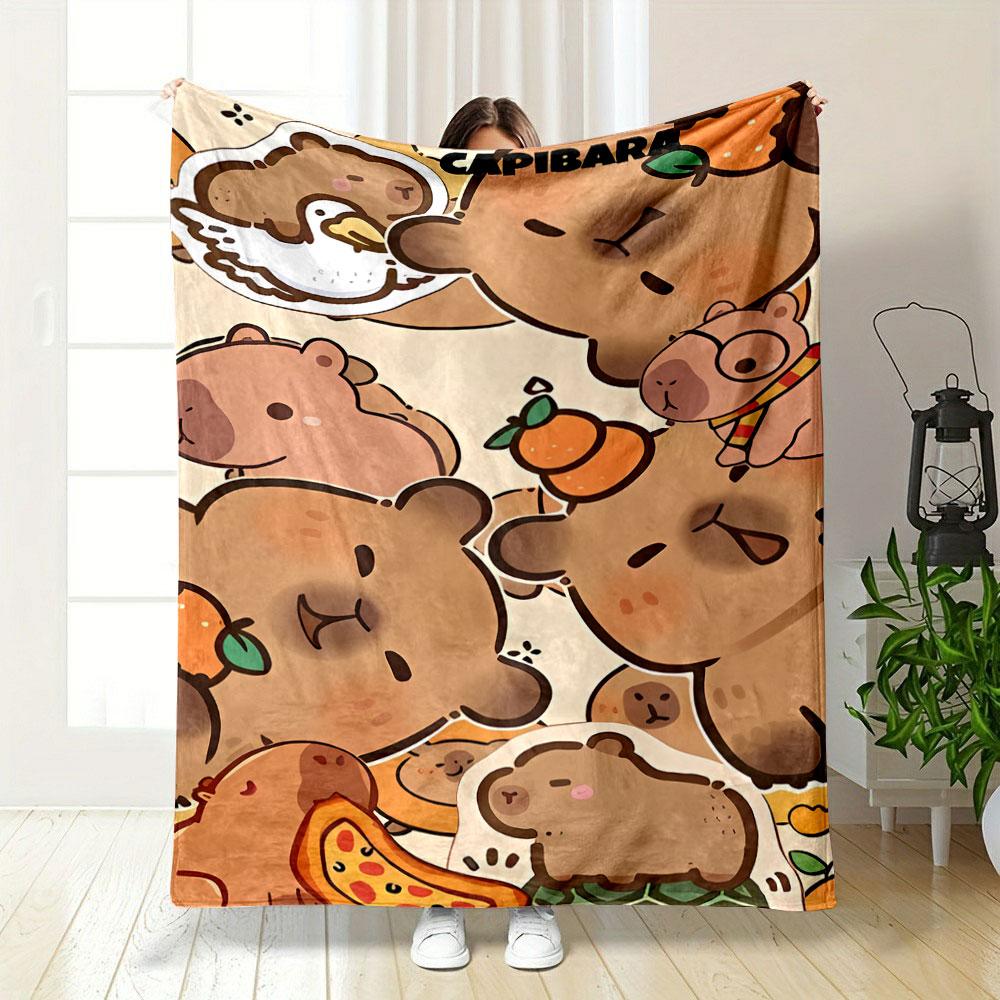 Cute Capybara Cartoon Blanket Bedroom Blanket for Livingroom Couch Lunch Break Soft Throw for Friend s Festival Gift 75X95CM