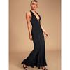 Foreign Trade Order Lu's Elastic Fabric Sexy V-neck Backless Slimming Pleat Black Hepburn Elegant Banquet Dress