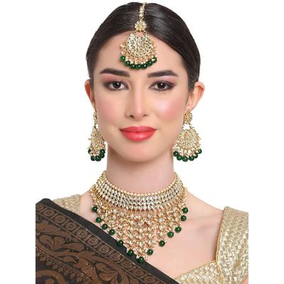 Fashion 18k Gold Plated Latest Stylish Choker Traditional Pearl Kundan Necklace Jewellery Set for Women