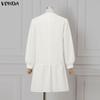 VONDA Elegant Women V Neck Long Sleeve Lace Bow Knot Ruffled Shirts Dress