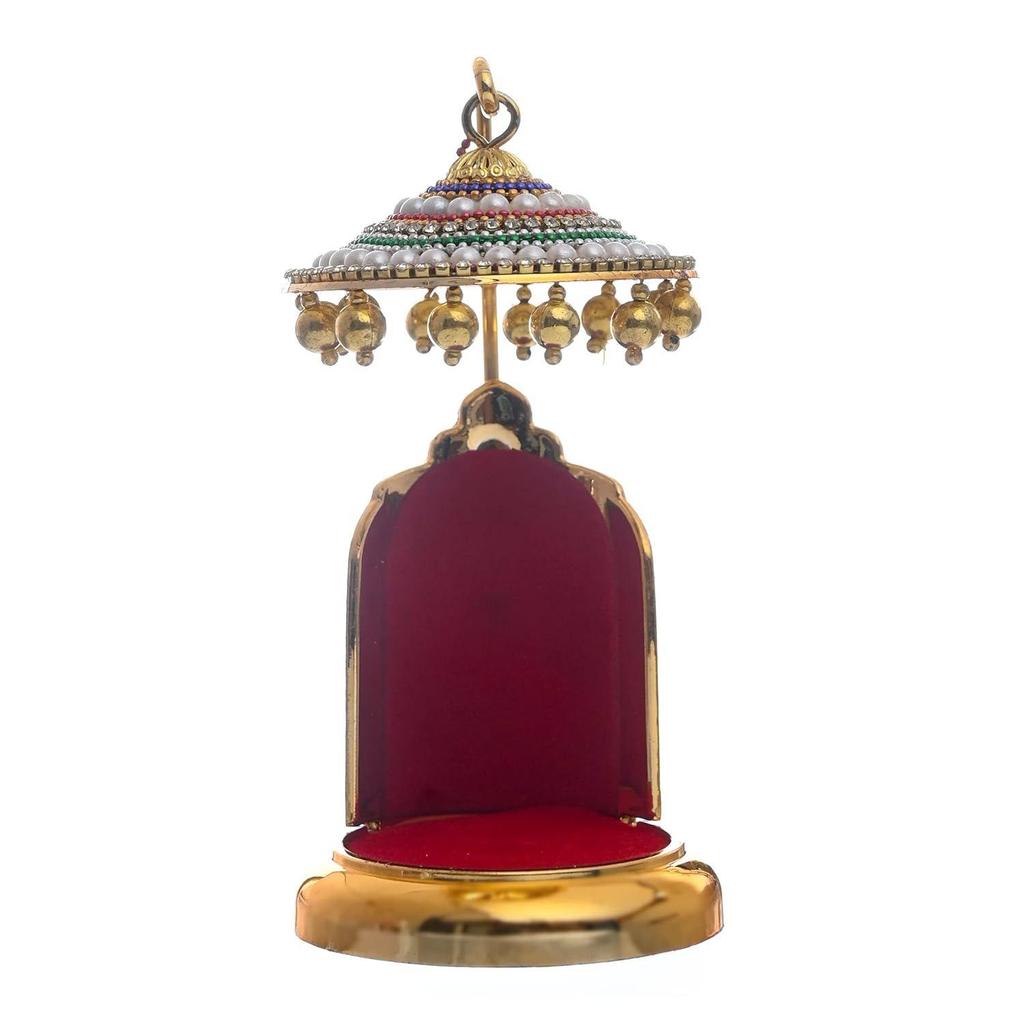 Mit Diamanten besetzter Metall-Regenschirm Chhatra für Götzenbild, Auto-Armaturenbrett/Bürotisch/Tisch/Heimdekor-Ausstellungsstück, Chatri Aasan für Götzen-Murti, Ideales Geschenk