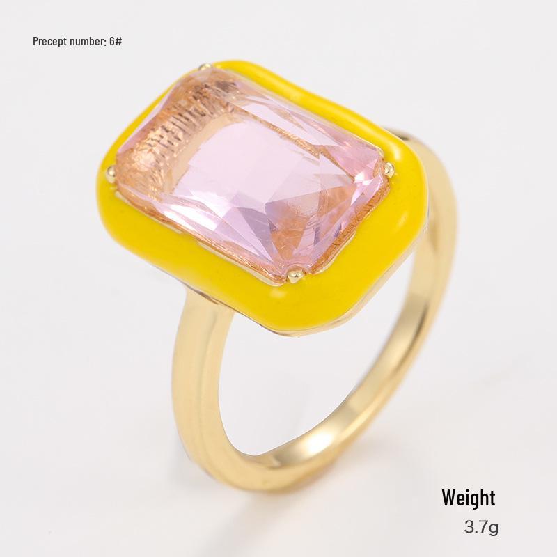 

Kenjie Золотистое кольцо с инкрустацией драгоценными камнями, с эмалью с эффектом капель, геометрическое, для женщин, летний стиль в европейском и американском стиле Size 6