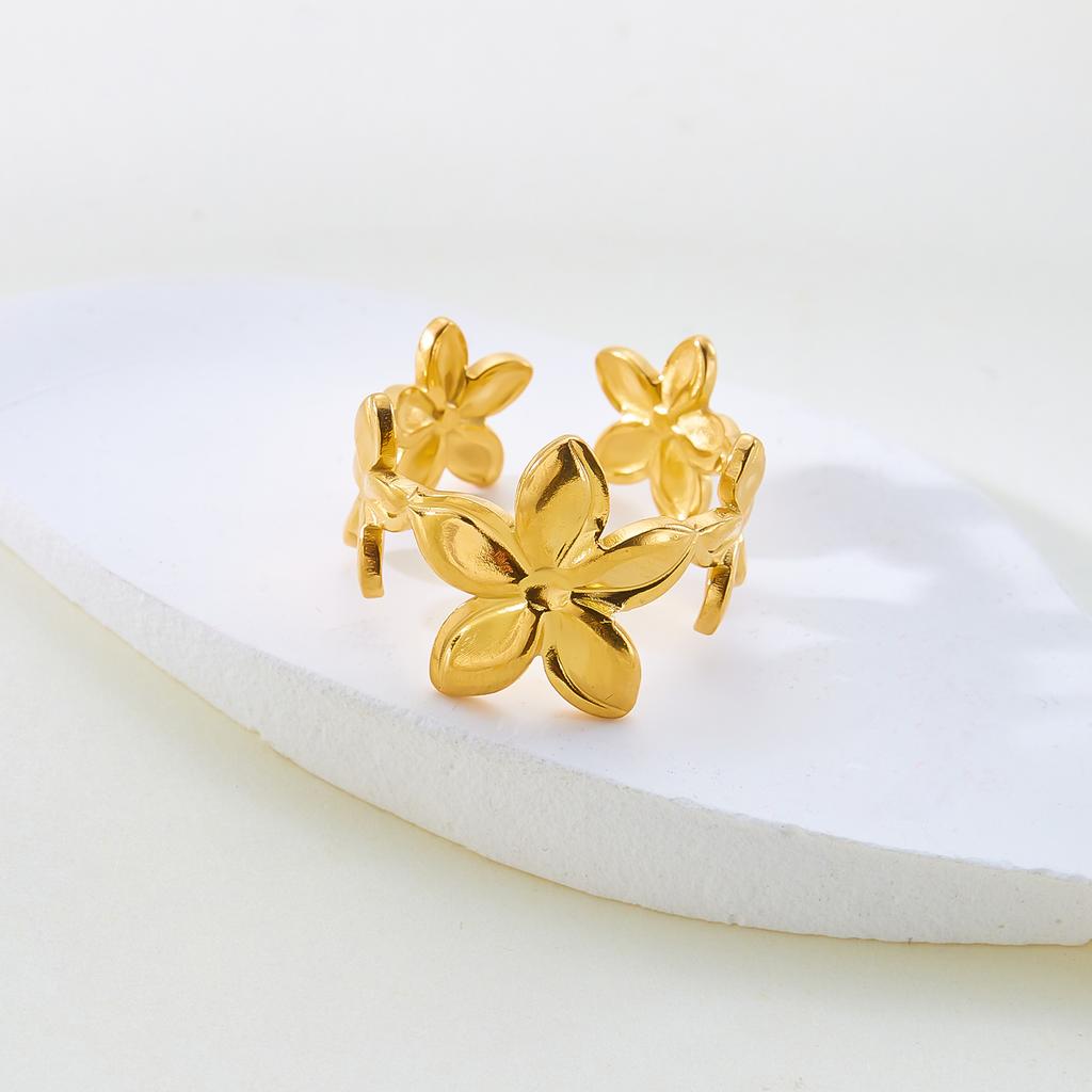 Stainless Steel Shell Rings For Women Vintage Gold Color Starfish Conch Adjustable Finger Ring Summer Ocean Beach Party Jewelry