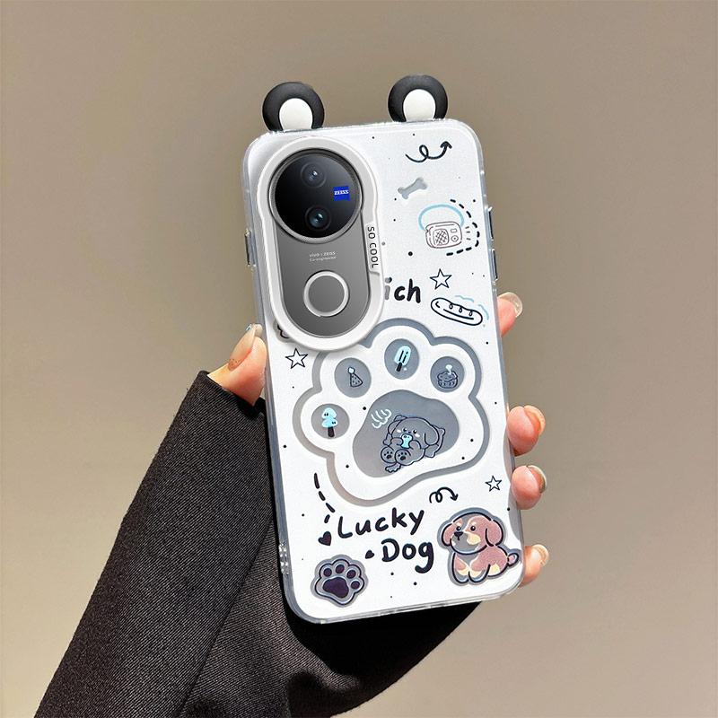 KEYSION Cute Ear Cartoon Case for VIVO V50 5G with Lanyard Soft Silicone+PC Shockproof Phone Back Cover for VIVO V50