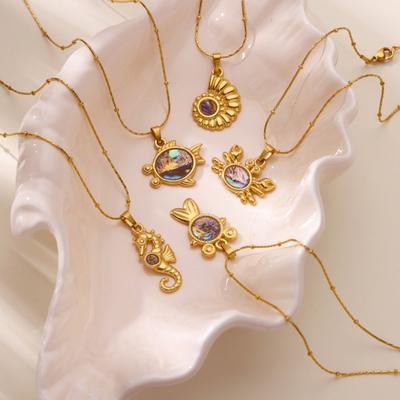 Creative Stainless Steel Color Shell Marine Life Conch Pendant Necklace Crab Small Fish Summer Beach Jewelry New