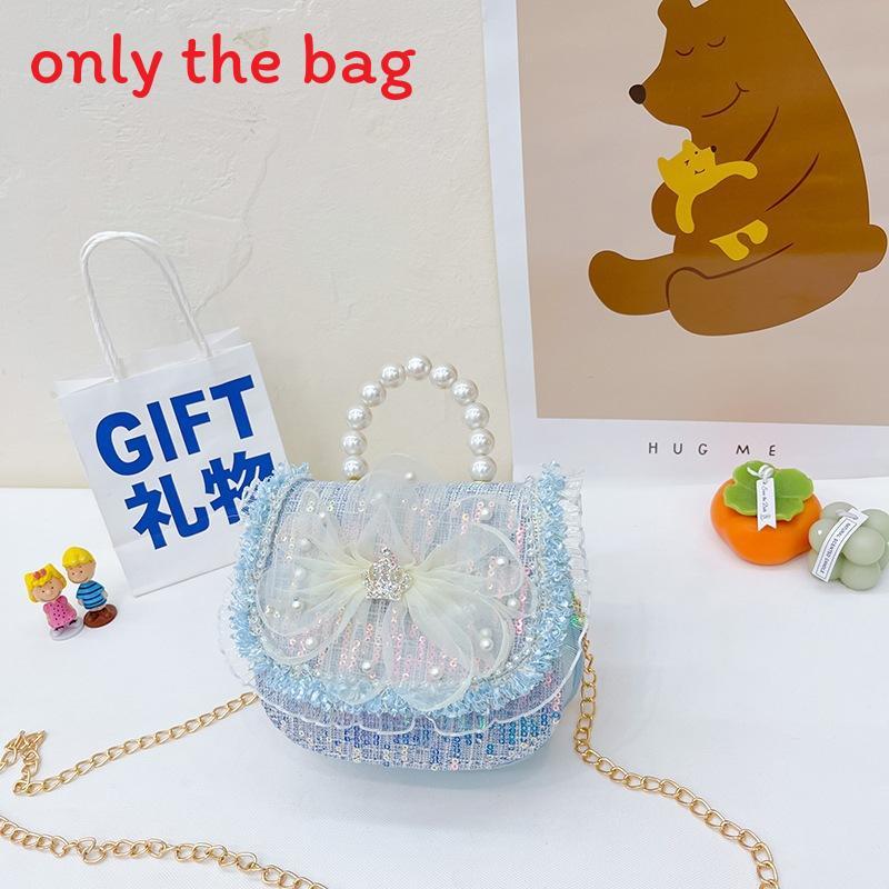 Childrens Canvas Bag With Artificial Pearl Handle And Butterfly Cartoon Pattern For Daily Use