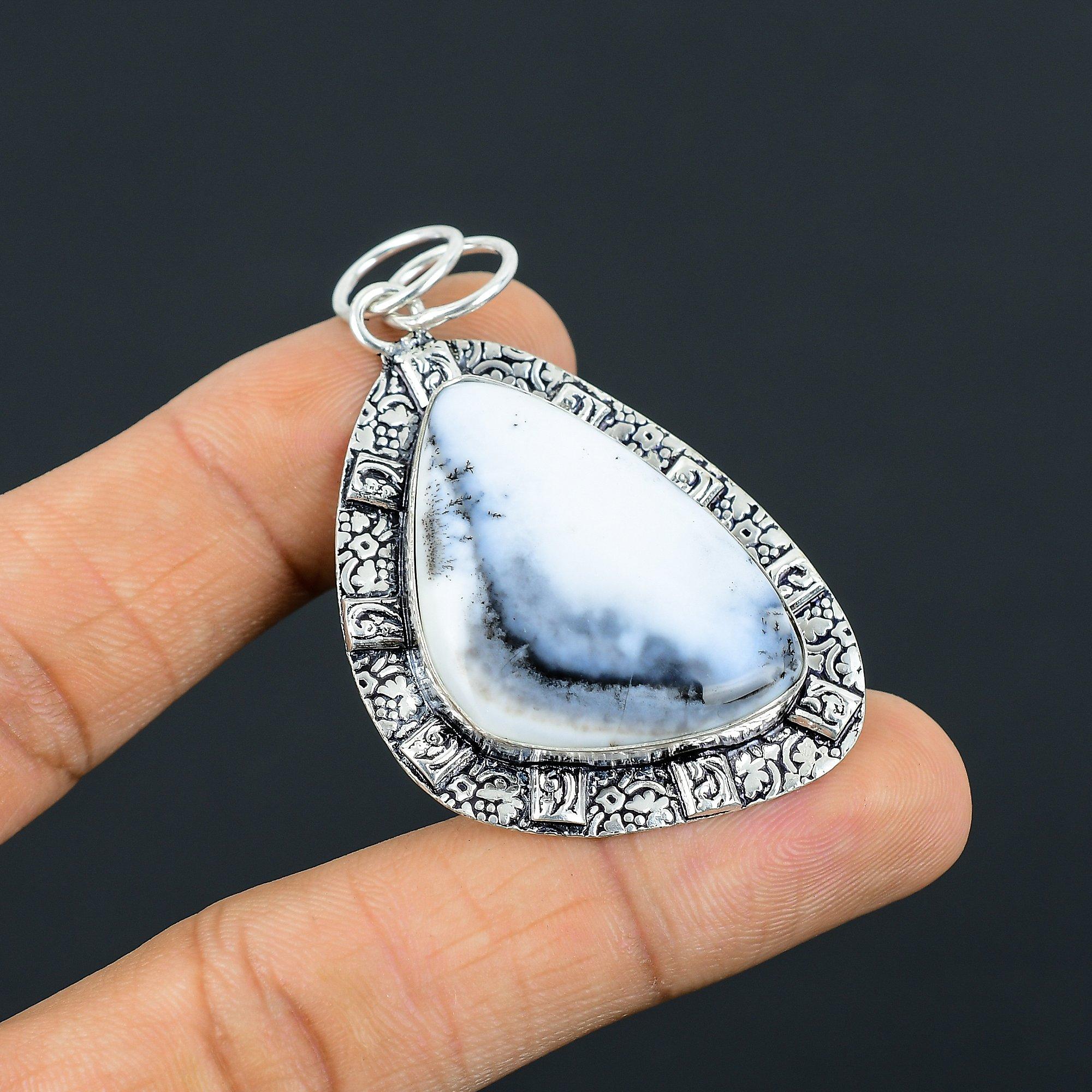 Сделка ко Дню дочерей Стерлинговое серебро Опал Дендритный Камень Оправа Новое Подвеска Украшение