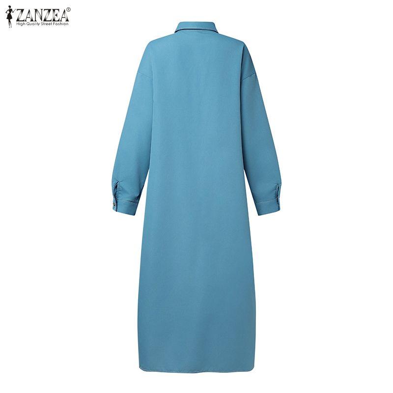 ZANZEA Women Casual Turn Down Collar Loose Long Sleeve Shirt Dress