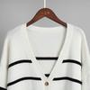 Women'S Striped Knit Cardigan V-Neck Cotton Thickened Warm Loose Fit Autumn Winter Sweater