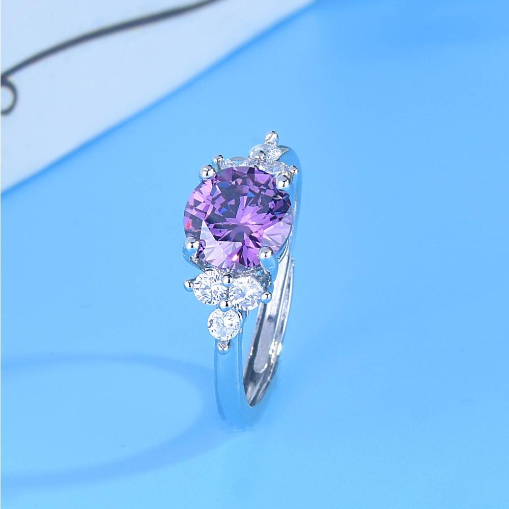 

1ct Purple CZ Ring PT950 8 Hearts 8 Arrows Open Ring for Women Elegant Jewelry Gift adjustable