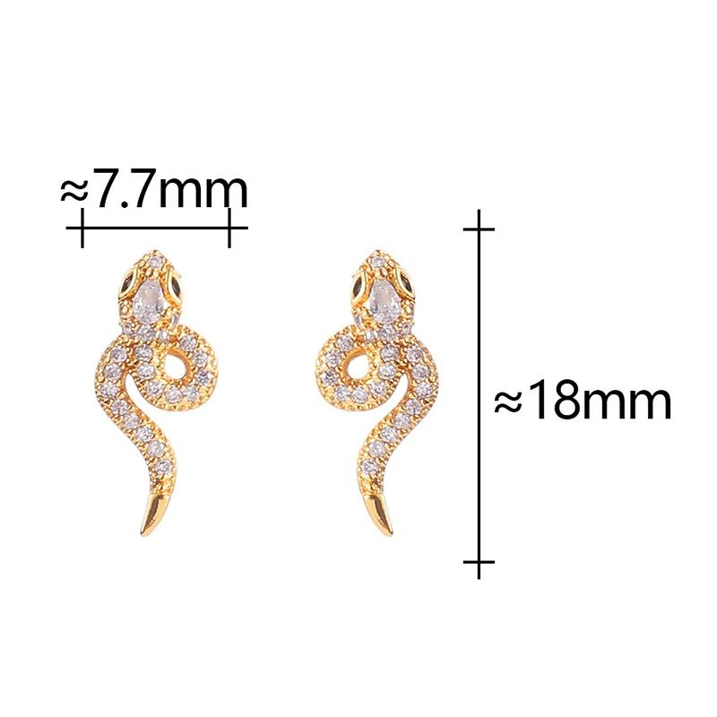 PONYKISS Sterling Silver 18K Gold Zircon Twisted Snake Stud Earrings for Women Mini Cute Fine Animal Accessories