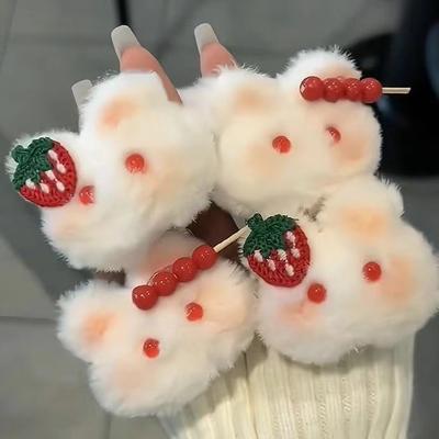 Sugar Gourd Rabbit Hairy Hair Band Hairpin Female Soft Cute Cute Blush Rabbit Hair Rope Student Ponytail Hair Accessories