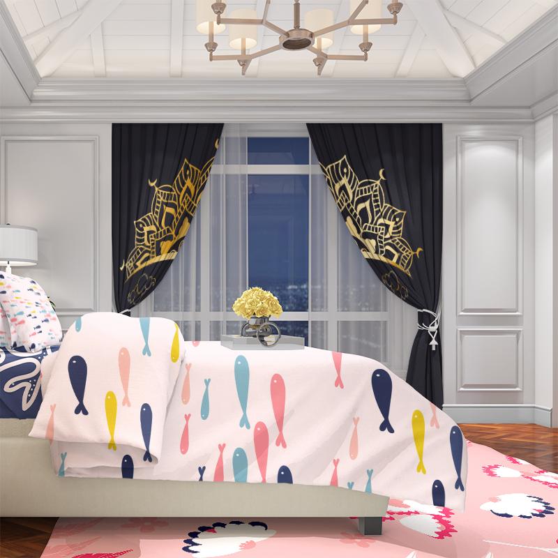 Light Black Ramadan Lucky - HD Printed Curtain - Polyester material - Suitable for bedroom   living room   study (customizable)