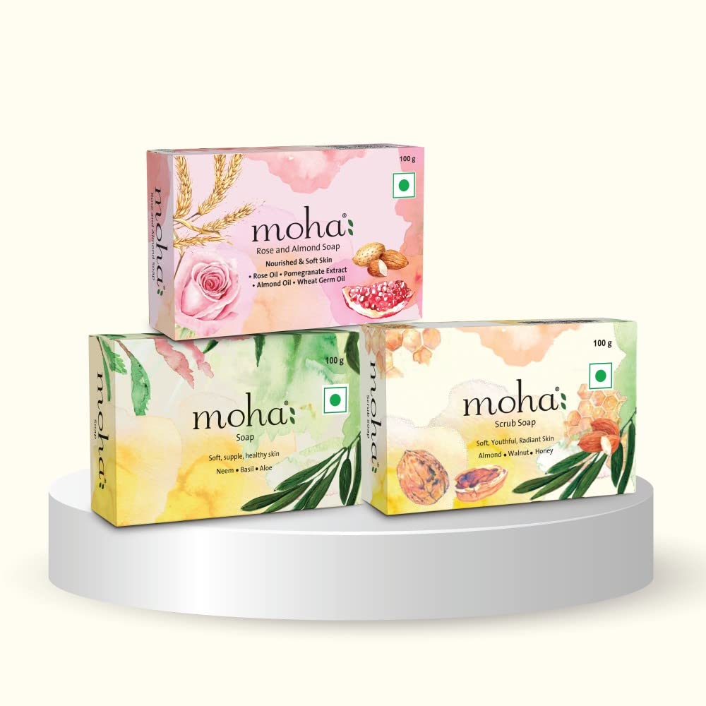 Moha: Multi Soap Pack (100 Gm Each) For Soft Hydrate & Nourished Skin & Face | Unisex Product (Mix, Pack of 3)