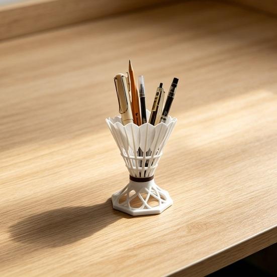 Badminton Pen Holder, Creative Sports Theme Desk Organizer for Fans, 3D Printed Desktop Ornament, Practical Office Stationery Storage