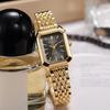 Trendige Damen-Vierkant-Armbanduhr mit goldenem Stahlband