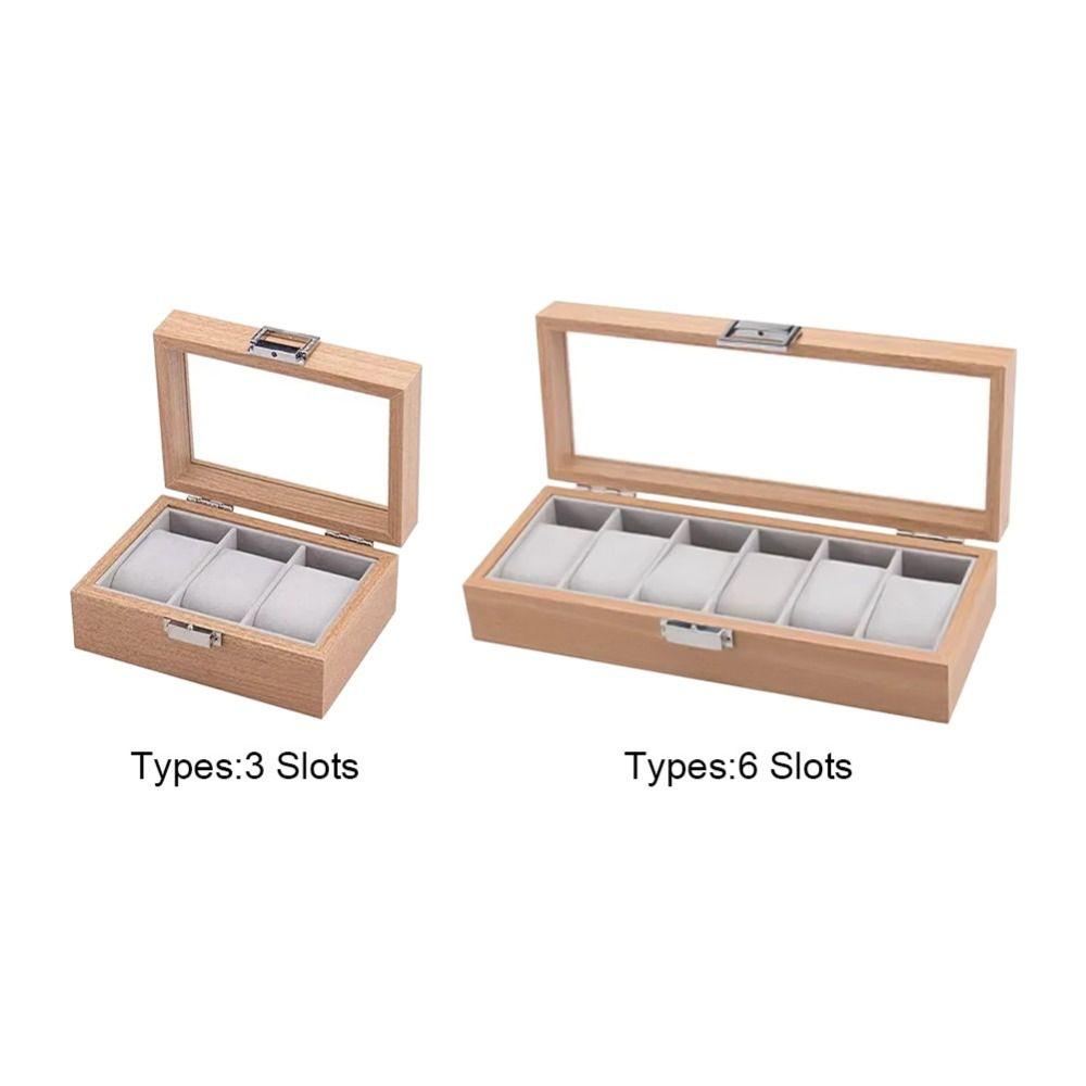 Transparent Lid Watch Storage Case 3/6grids Wooden Watch Box Watch Storage Box  Jewelry Display Box