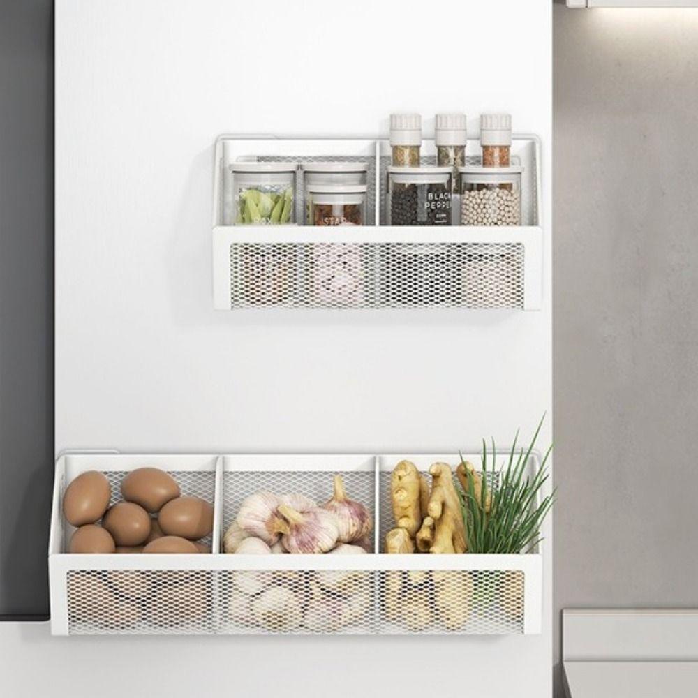 Wall Mounted Vegetable Fruit Storage Rack Large Capacity Garlic Ginger Hanging Basket  Bathroom