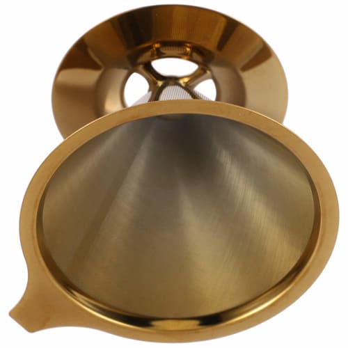Uinfhyknd Double Wall Stainless Steel Titanium Gold Pour Over Coffee Dripper Filter with Cup Stand and Handle