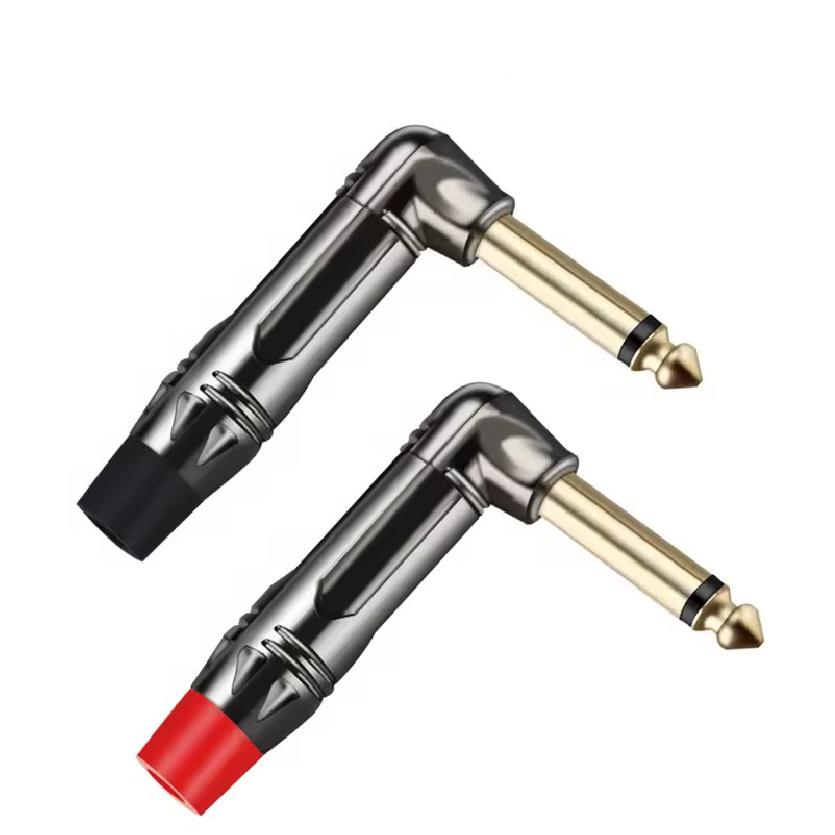 90 Degree Elbow Right Angle Soldering Plug 6.35mm 2/3 Pole Mono / Stereo Jack Connector