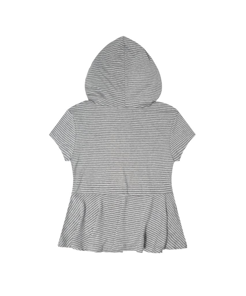 FANCY CLUB Striped Hooded Flare Top (Gray) F26Qb072