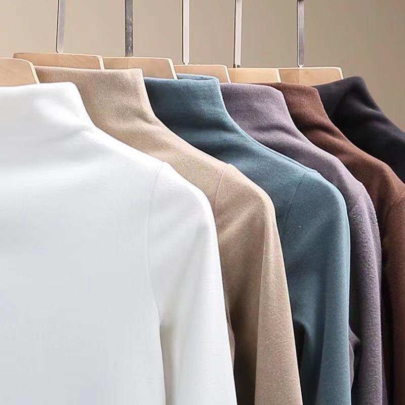 Dámská oboustranně sametově broušená košile s polovičním vysokým límcem, slim fit, hřejivá, s dlouhým rukávem - jednobarevná, podzim/zima.