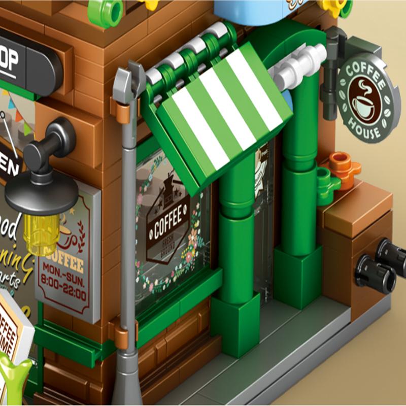 Kafé Byggklossar Arkitekturmodell Pojkpresent Stadsserie Monteringspussel Byggklossar Leksak för barn Flickpresent