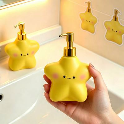 400ML Cartoon Star Soap Dispenser with Plastic Pump, Refillable Liquid Hand Soap Container, Empty Shower Gel Lotion Bottle for