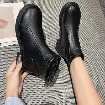 Classics Chelsea Boots Women Black Ankle Boots Autumn Winter Platform Short Boots Slip On Womens