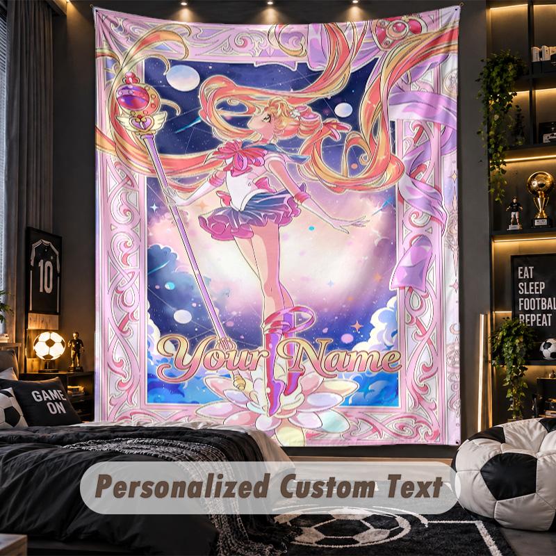 Personalized Wall Tapestry,Sailor Moon Custom Printed Name, Fabric Wall Art For Indoor Room Backdrop