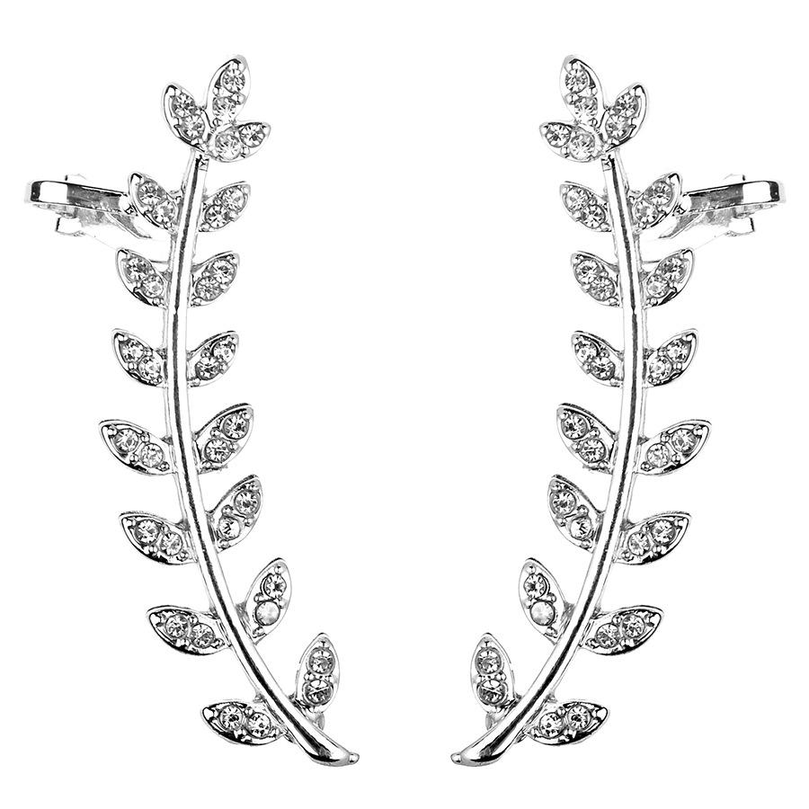 European-American Fashion Rhinestone Crystal Leaf Stud Earrings
