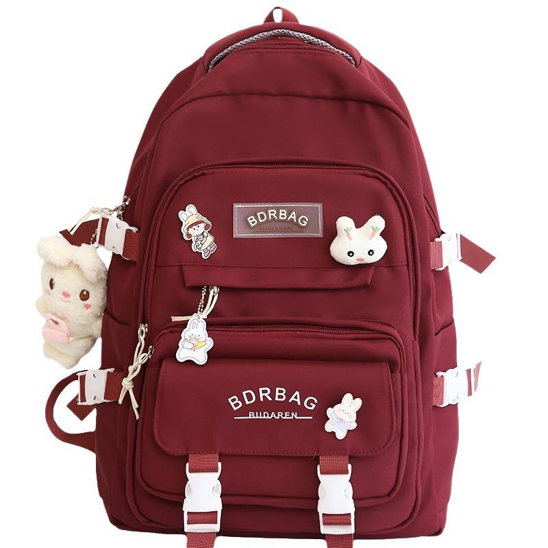 Children's Primary School Students Girls Burgundy Two-piece Set Junior High School Students College Students Backpack
