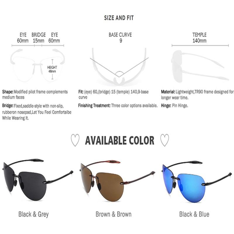 MAXJULI Men sunglasses Classic UV400 Fashion Driving Sports Unbreakable Rimless Design Oval Male for Women's TR90 Material Frame Sun Glasses 8008