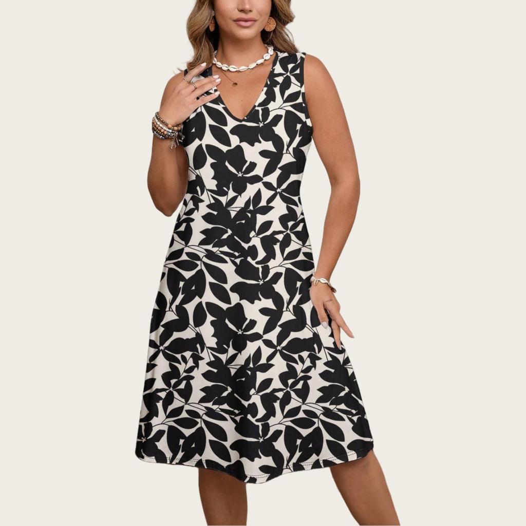 Boho letní šaty s výstřihem do V, nadměrná velikost, květinový potisk