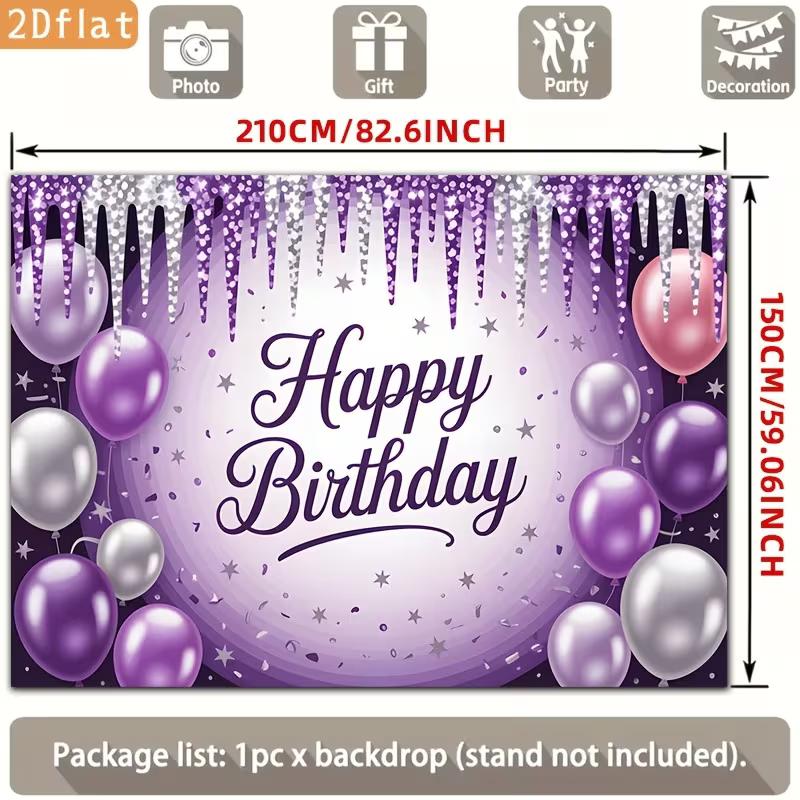 2D Glitter Icicle Purple Birthday Backdrop Banner Starry Theme Party Decor Background